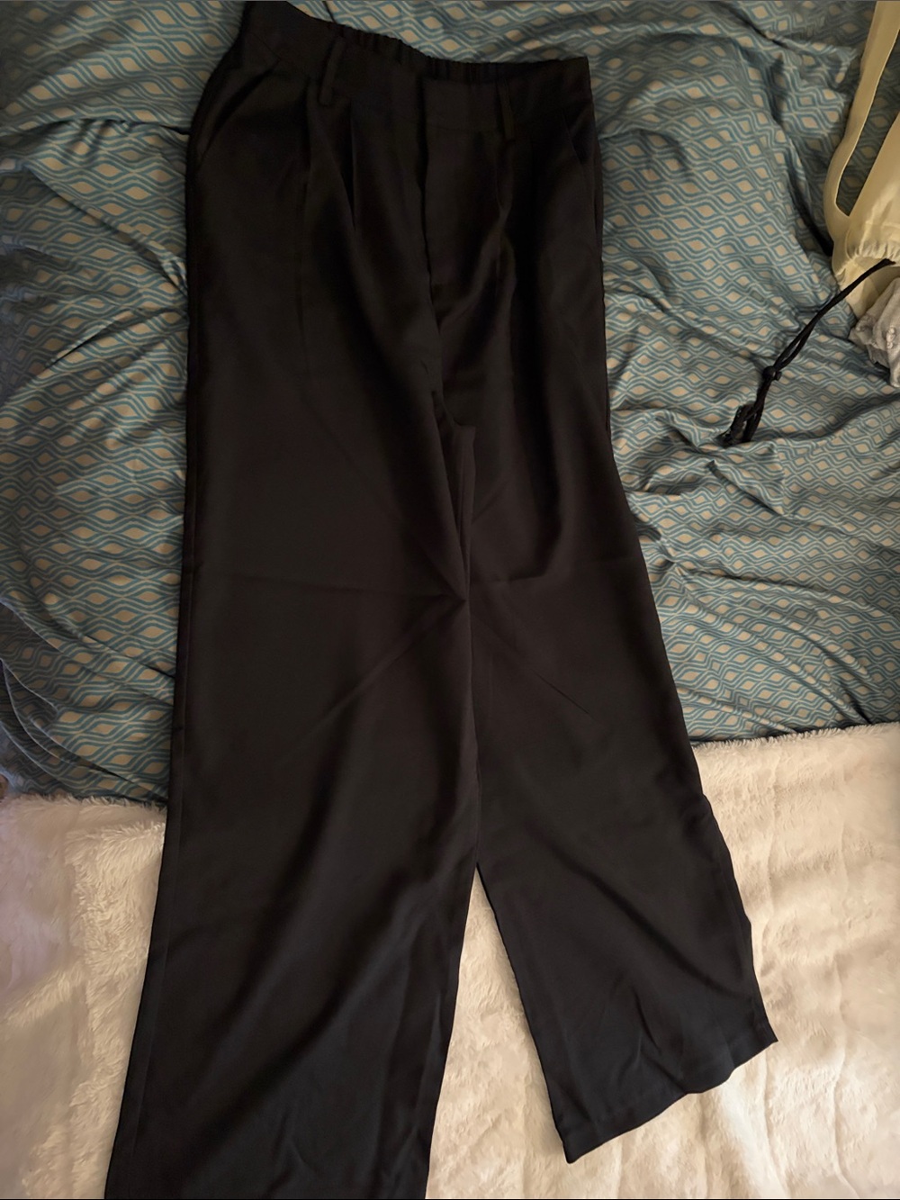 SHEIN Black Wide-Leg High-Rise Dress Pants